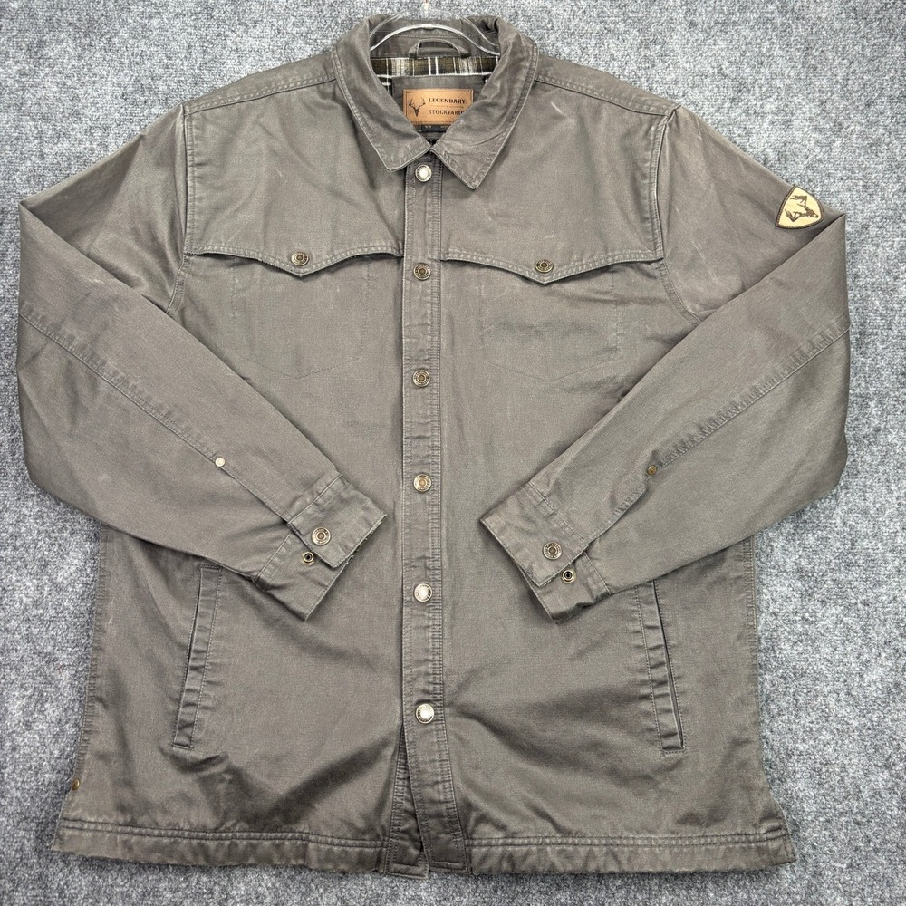 Legendary Stockyards‎ Mens XL Gray Canvas Flannel Lined Shirt Jacket Coat Rugged